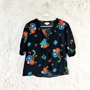 Loft floral print puff sleeve cotton blouse